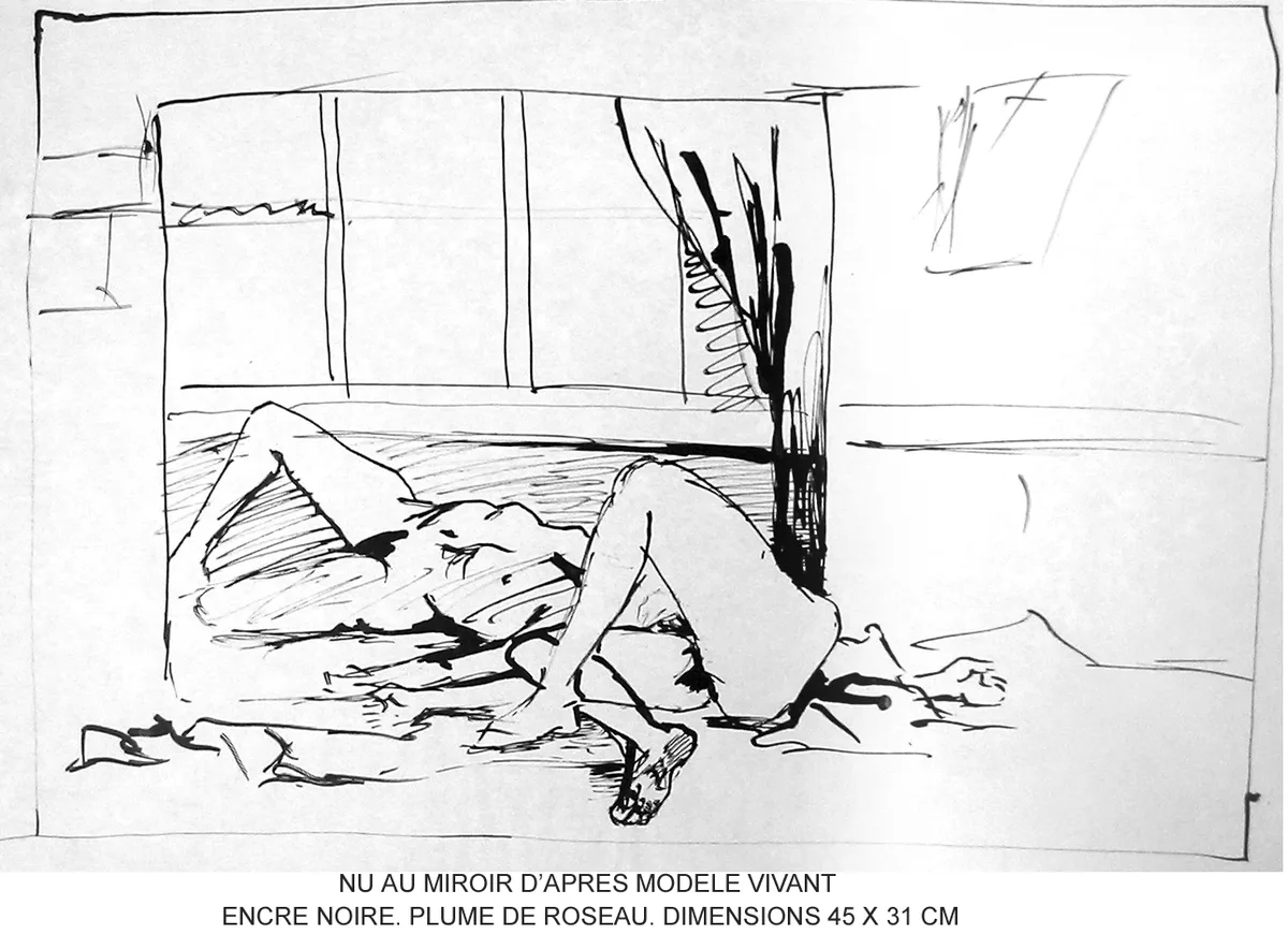 Nu au miroir d'après modèle vivant