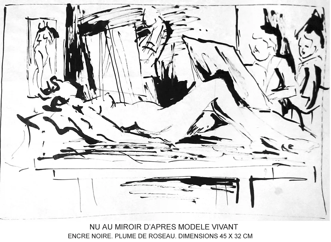Nu au miroir d'après modèle vivant