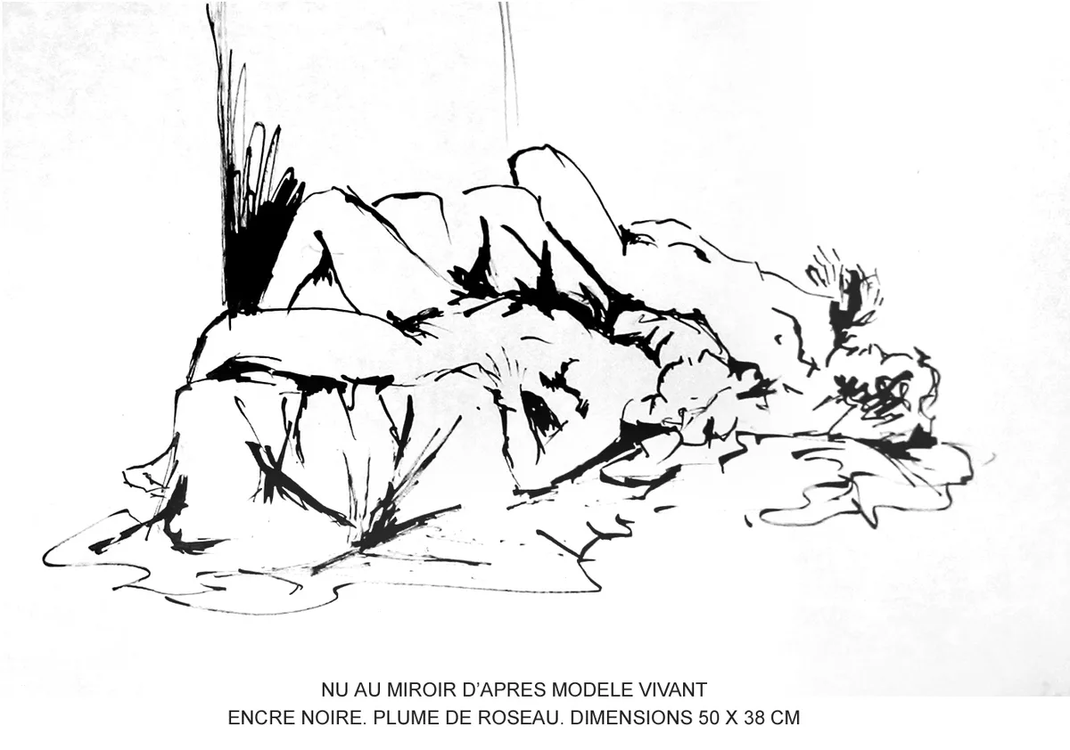 Nu au miroir d'après modèle vivant