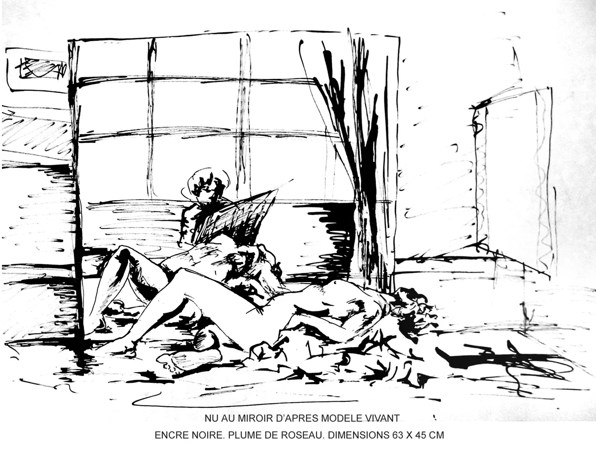 Nu au miroir d'après modèle vivant